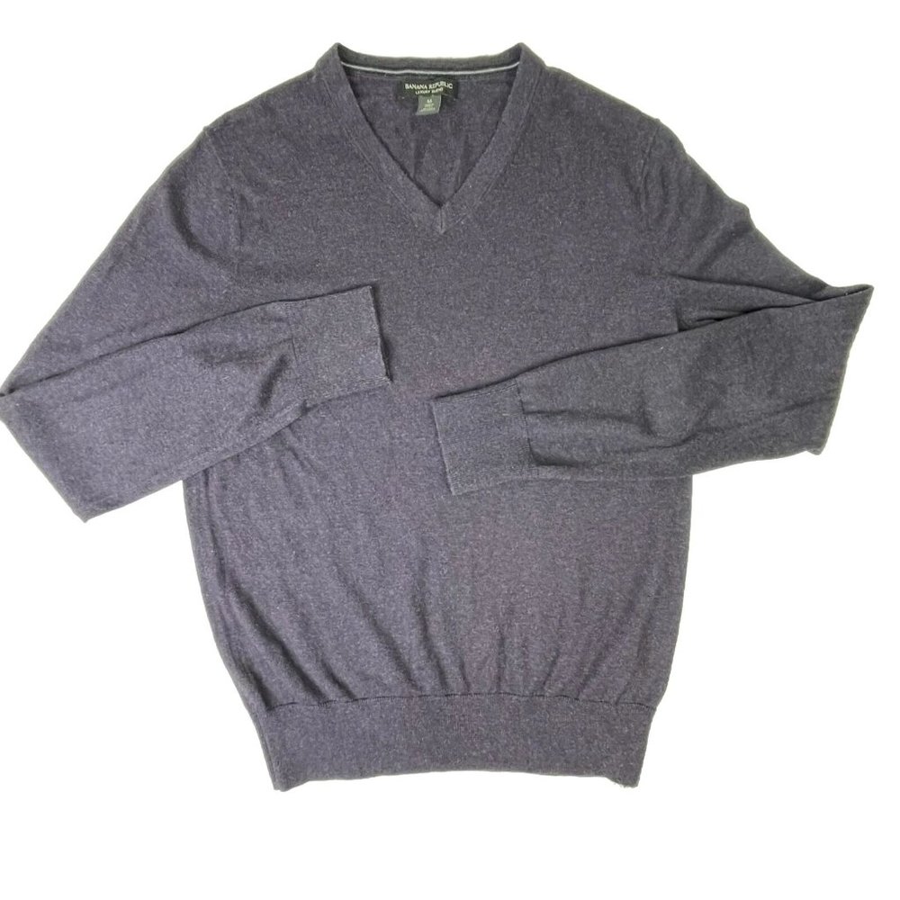 Banana Republic Luxury Sweater Silk Cashmere V Neck Heather Long Sleeve Knit EUC - Picture 7 of 7